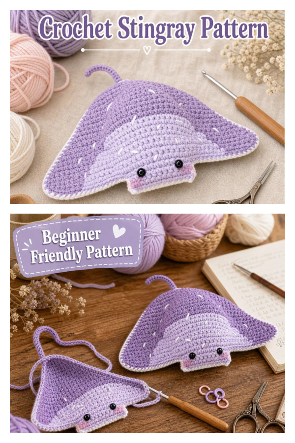 Amigurumi Cute Sea Animal Plush Stingray Crochet Pattern