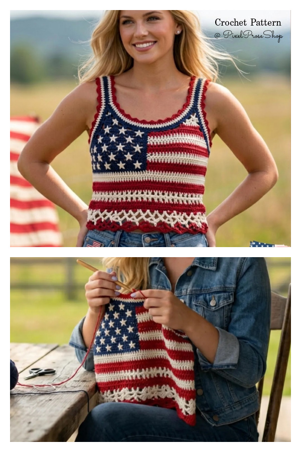 Patriotic American Flag Tank Top Crochet Pattern