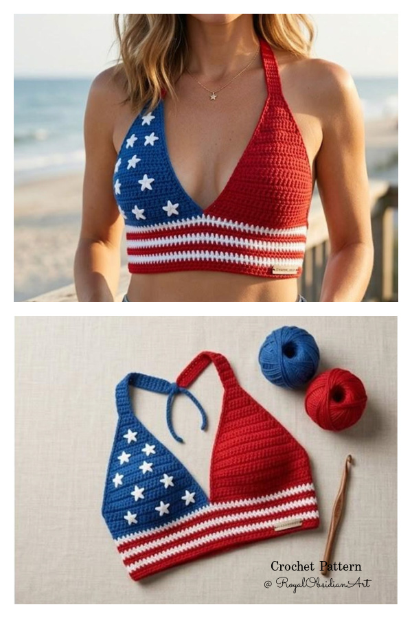 American Flag Halter Top Stars Stripes Bikini Crochet Pattern