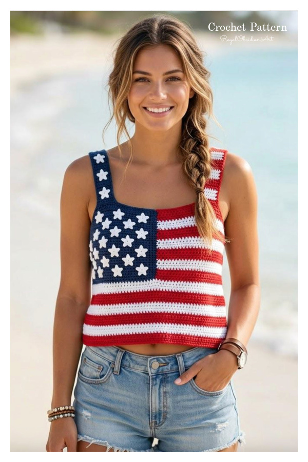 Patriotic American Flag Crop Top Crochet Pattern