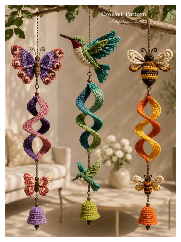 Butterfly Hummingbird Bee Hanging Wind Spinner Crochet Pattern Bundle