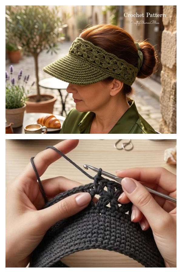 Floral Summer Beach Sun Visor Hat Crochet Pattern