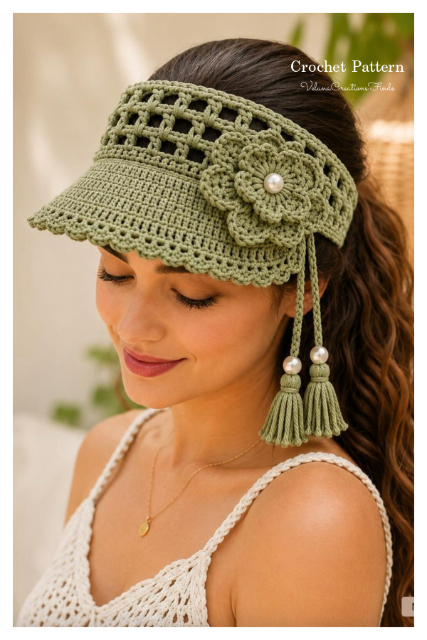 Flower Tassel Lace Visor Hat Crochet Pattern