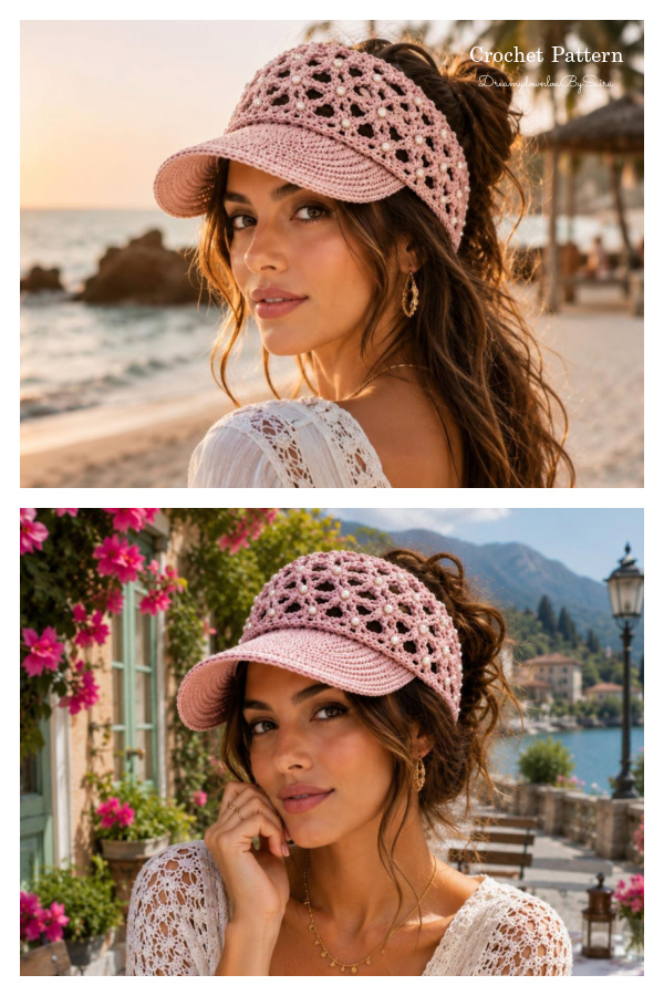 Boho Beach Sun Cap Lace Visor Cap Crochet Pattern
