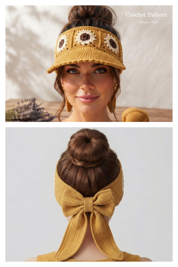 Sunflower Sun Visor Hat Crochet Pattern