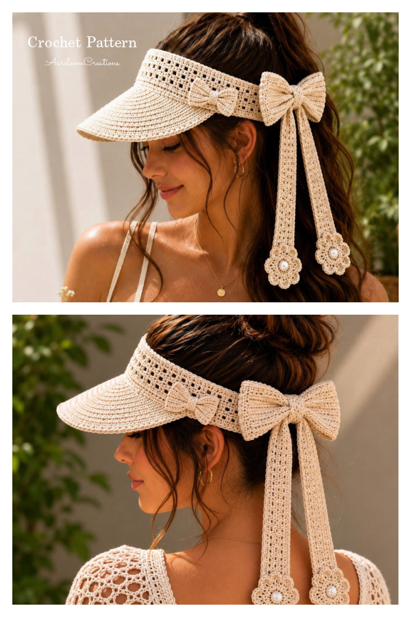 Beginner Friendly Bow&nbsp;Sun Visor Hat Crochet Pattern