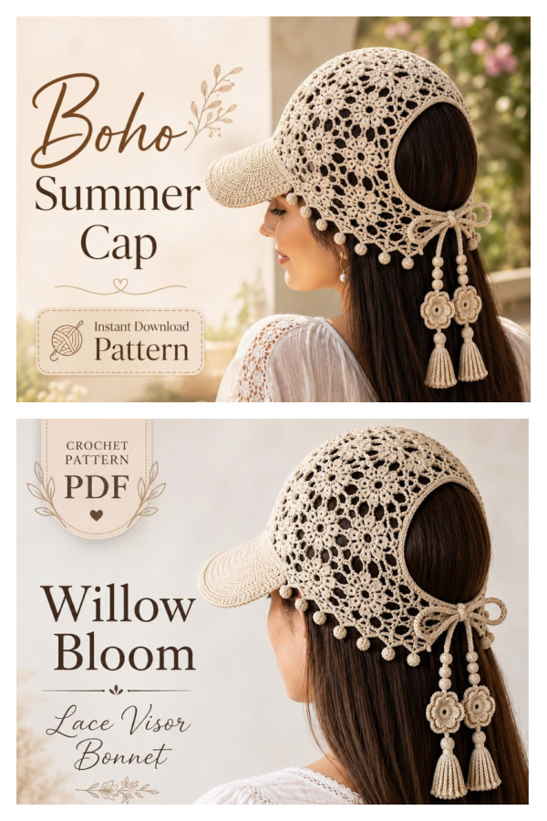 Boho Summer&nbsp;Lace Visor Bonnet Crochet Pattern