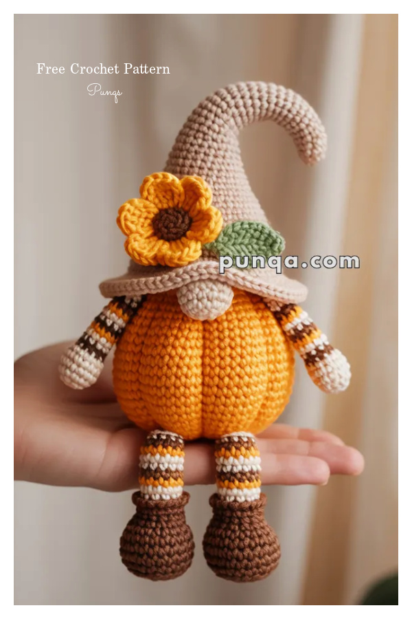 Amigurumi Halloween Pumpkin Gnome with Flower Hat Free Crochet Pattern