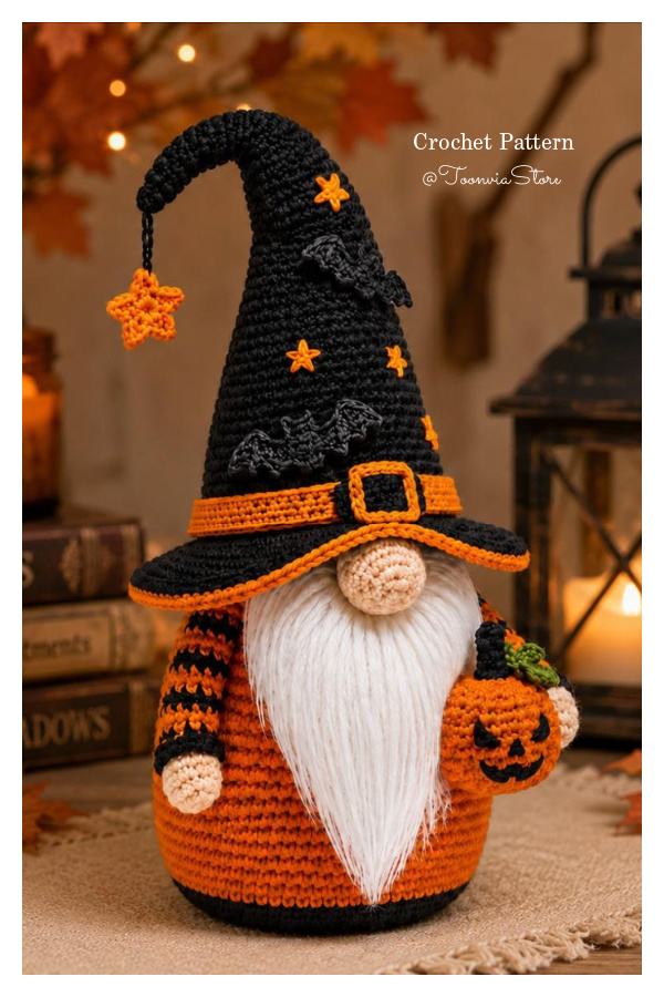 Amigurumi Halloween Pumpkin Gnome Witch Crochet Pattern