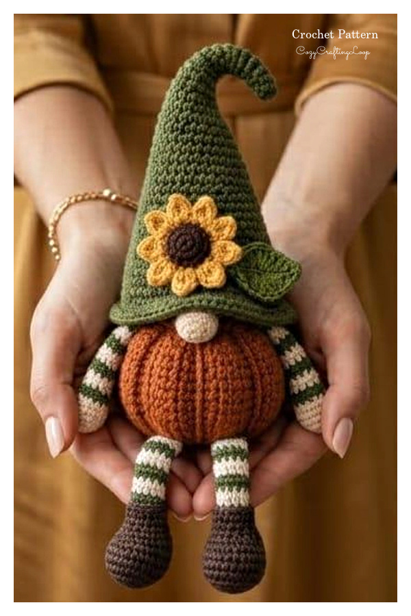 Sunflower Pumpkin Gnome Fall Shelf Sitter Crochet Pattern