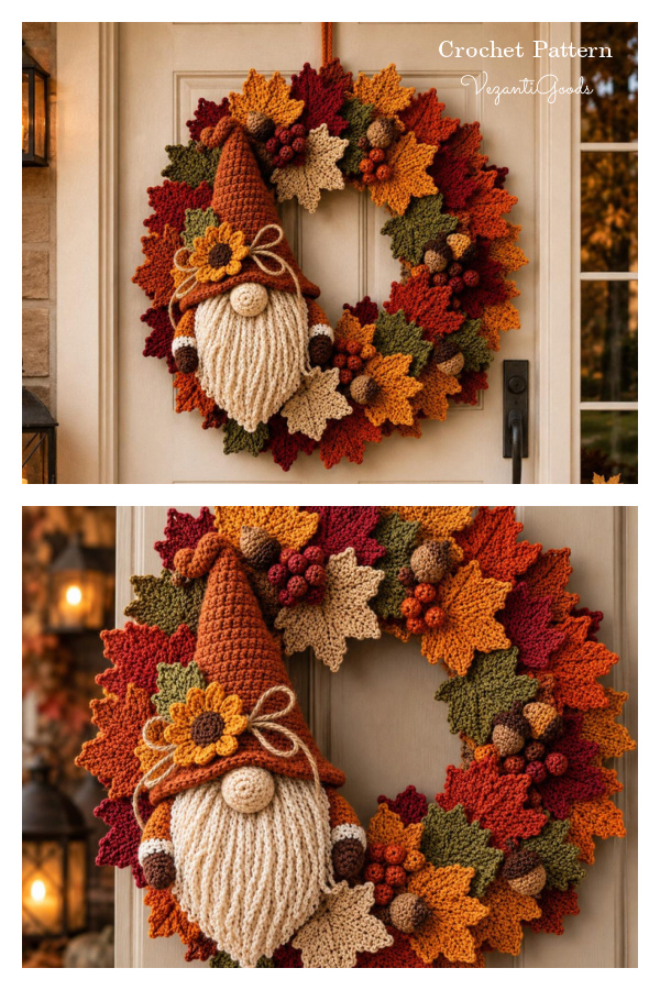 Autumn Sunflower Gnome Wreath Crochet Pattern