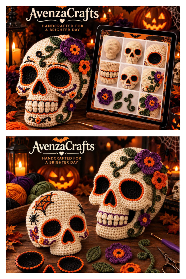 Floral Halloween Skull Crochet Pattern