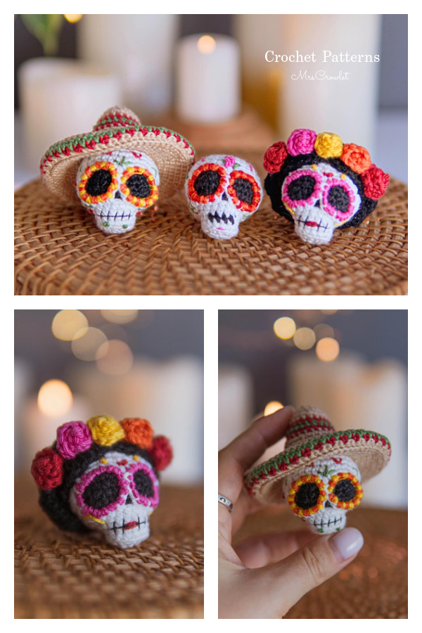 Halloween Goth Skull Keychain Ornament Crochet Pattern