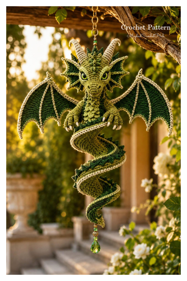 Emerald Spiral Dragon Wind Spinner Crochet Pattern