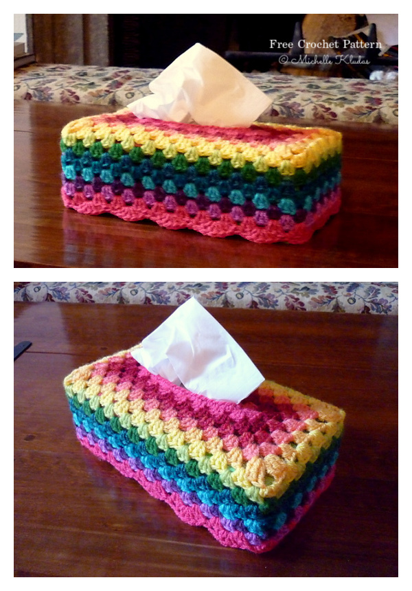 Rectangle Granny Tissue Box Cover Free Crochet Pattern