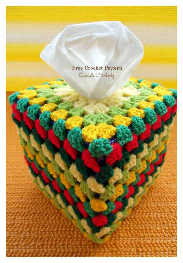 Square Granny Tissue Box Cover Free Crochet Pattern