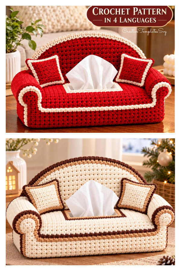 Sofa Tissue Box Cover Holder Crochet Pattern