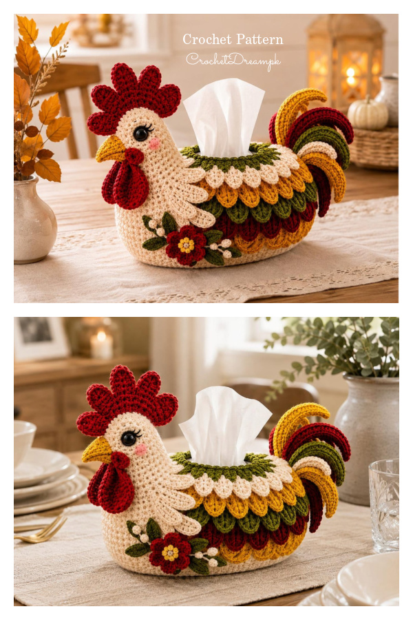 Rooster Tissue Box Cover Crochet Pattern