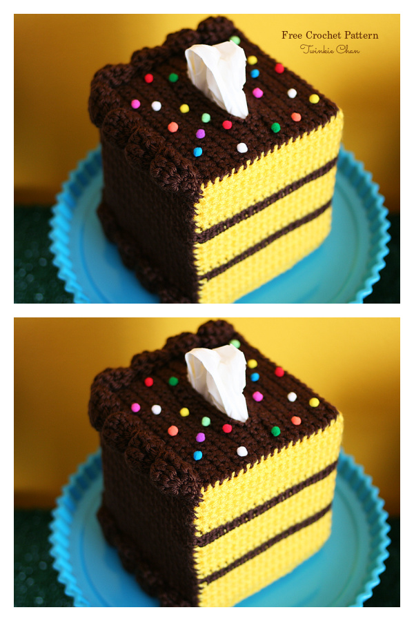 Yellow Cake with Chocolate Frosting Tissue Box Free Crochet Pattern